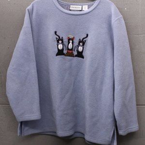 CD Daniels WINTER CATS in Boots Baby Blue Fleece Pullover Sweater Ladies Plus 1X
